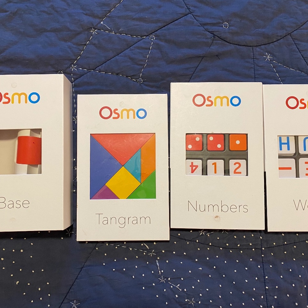 Osmo Genius Game Set four pack; Base, Words, Numbers, and Tangram